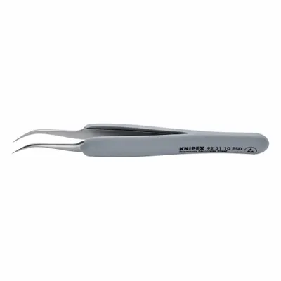 KNIPEX 92 31 10 ESD ESD-Safe Tweezers, Point, Bent Tip, 0.09 mm Tip Thick