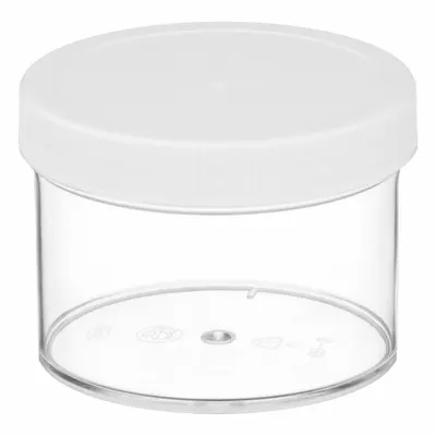 QORPAK Laboratory Jar: Polystyrene, Polypropylene, 8.1 fl oz, 89 mm Body Dia, 65 mm Ht - Polystyrene Lab Jars