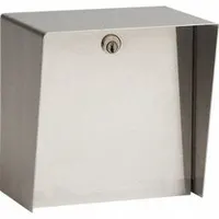 This stainless steel cover housing provides a protective enclosure for gate operator access control devices and cameras in outdoor installations. The polished silver finish and EPDM rubber seal offer weather resistance. Overall height is 8 inches with a 6 x 8 inch cover size