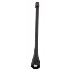 UHF whip antenna designed for ICOM two-way radios. Operates from 430 MHz to 470 MHz. Compatible with ICOM models F2000, F2100D, F4001, F62D, and F62DUL. Black finish.