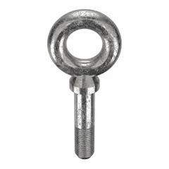 Machinery eye bolt with shoulder for lifting, rigging, and securing heavy loads. Made of 18-8 stainless steel with plain finish. Shank length 6 in, thread length 3 in. Includes nut. Made in USA.