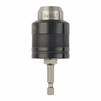 This hex shank-mount keyless drill chuck from DEWALT accepts bits from 1/8 in to 3/8 in. The keyless design enables quick bit changes without additional tools. It is used for gripping drill bits in compatible drills for general drilling tasks