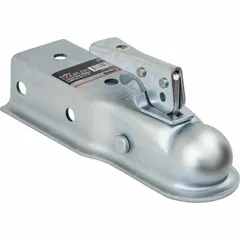 This straight-tongue coupler is constructed from steel with a zinc-plated finish. Rated as Type II, it has a gross towing weight capacity of 3,500 lb. Designed for connecting a trailer to a tow vehicle in straight-tongue trailer applications.