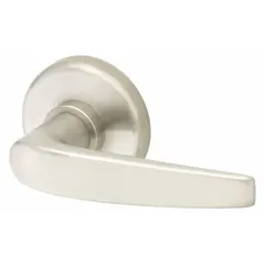 This storeroom lever lockset is designed for interior doors in commercial or institutional settings where privacy is not required, such as hallways or storage rooms. It features a satin chromium-plated stainless steel finish, a 40H rose, and an interchangeable core for easy rekeying. The lever is ADA compliant for accessibility. It is not ligature-resistant and has no visual indicator.