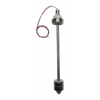 Rod-type float level sensor with 316 stainless steel construction for body, stem, float, and probe. Accuracy ±0.25 in, 4 to 20mA output, 12/30V DC supply. NPT connection, vertical mounting, cULus listed for nonhazardous liquids. Used for continuous level measurement in industrial tanks and vessels