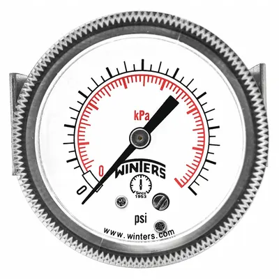 WINTERS Panel-Mount Vacuum Gauge: U-Clamp, 2 1/2 in Dial, 1/4 in NPT Male, Center Back - U-Clamp Panel-Mount with Brass/Bronze Wetted Parts