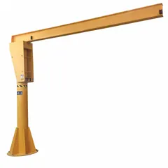 This base-plate mounted jib crane features an open steel beam and manual operation. It is suited for lifting and positioning heavy loads in industrial environments such as workshops and warehouses. Load capacity is 10,000 lb with a maximum lifting height of 192 in.