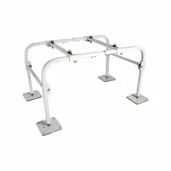 This steel mini-split stand provides a stable elevated platform for mounting outdoor condenser units. Its rectangular shape and silver finish suit typical HVAC installations. The stand supports proper airflow and equipment stability.