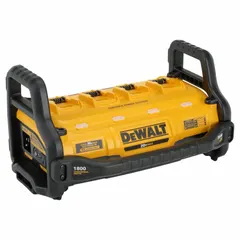 Portable power station providing 1800 W continuous (3600 W surge) AC power through four receptacles. Includes a battery charger and wireless charging pad; batteries not included. Suitable for powering tools, lights, and electronics at job sites, outdoor events, or during power outages.