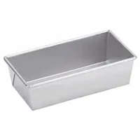This open top bread pan is made of aluminized steel in a silver finish. It features a single slot and measures 9 1/2 inches wide by 9 1/2 inches deep. Suitable for baking loaves of bread in commercial or home kitchens