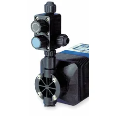 Five-function valve with a PVDF body, combining backpressure regulation, priming, and pressure relief into a single component. Rated for 240 gpd maximum flow and 150 psi maximum pressure. Suitable for chemical metering and water treatment applications.