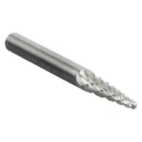 Double-cut ball-nosed cone bur with 1/8" x 1/2" head and 1/8" shank. Trade number SL-42. Used for deburring, shaping, and finishing on ferrous and non-ferrous materials in metalworking and die-making applications