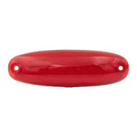 LED oval clearance light with red lens, SAE P3 rated. Surface mount with hole mount design. Includes blunt cut wires for electrical connection. Used on trailers, trucks, and heavy equipment for rear side visibility