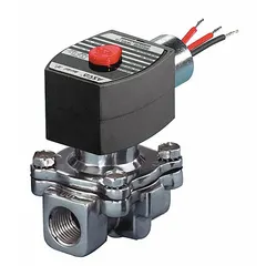 This 2-way/2-position normally open solenoid valve features a 3/4 in pipe size and 110V AC voltage. It is designed for high-flow applications with an NBR seal and a watertight coil enclosure. Suitable for on/off control of water, air, and light oil in industrial fluid systems.