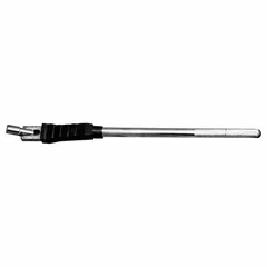 This valve puller is constructed of metal with a 13 in overall length and 1 1/4 in overall width. It includes a rubber boot for grip. Used for removing and installing valve stems on tires in automotive, truck, and industrial equipment maintenance.