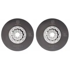 Starlock Plus mounted blade for long cutting in wood. Overall length 3 3/8 in. Supplied as a 2-pack. Suitable for plunge cuts, flush cuts, and cutting openings in wooden panels, trim, and flooring.