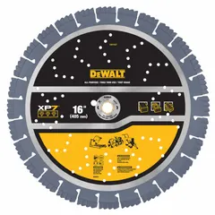 Diamond saw blade for cutting block, brick, and concrete. Suitable for wet or dry use with a power cutter. 16 in diameter, 1 in arbor.