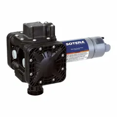 Diaphragm drum pump with 1/4 hp motor, 12 V DC power, 13 gpm flow rate, and 3,000 cps maximum viscosity. Pump-only unit for transferring non-corrosive fluids such as diesel, kerosene, and light oils. Suitable for agricultural, construction, and fleet maintenance applications.