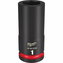 This 3/4" drive impact socket features a 1 in SAE 6-point deep design with a black phosphate finish. It is intended for use with impact tools in heavy-duty fastening applications such as industrial bolting and maintenance.