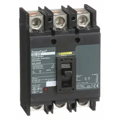 3-pole molded case circuit breaker rated 225 A at 240 V AC with a maximum AIR rating of 25 kA at 240 V AC. Features fixed instantaneous trip, lug terminals, and ABC phase connection. Suitable for overload and short-circuit protection in power distribution panels, motor control centers, and switchboards.