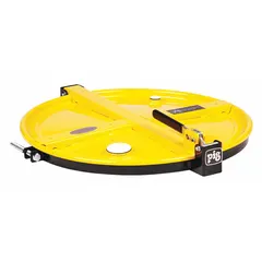 Vehicle funnel accessory designed to cover and seal drum openings. Used in fleet and vehicle maintenance settings to prevent contamination and spillage during fluid transfer operations.