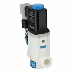 This 2-way, normally closed solenoid valve is designed for on/off flow control in industrial fluid systems. It features a 1/2 in pipe size, 120V AC voltage, and a watertight coil enclosure. The inline single valve shuts off flow when de-energized, suitable for water, chemical, and process applications requiring automatic control.