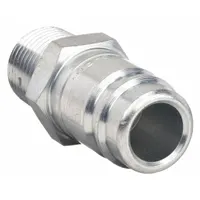 Steel quick-connect air coupling plug with 1/2" -14 male thread. Designed for pneumatic systems requiring secure, leak-free connections. Suitable for use with compressed air tools and equipment in industrial settings