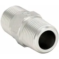 Steel pipe straight with male BSPT threaded connections on both ends. Fitting pipe size is 1 in x 1 in. Rated for maximum operating pressure of 6,000 psi. Used in hydraulic systems for connecting steel piping under extreme pressure