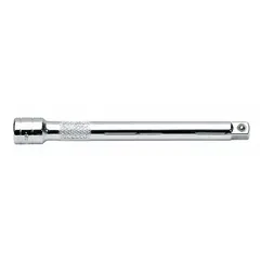 This 1/2" drive hand socket extension extends the reach of a ratchet or torque wrench to access fasteners in confined or recessed areas. It features a chrome finish and is suitable for use in automotive, industrial, and mechanical applications where standard sockets cannot reach.