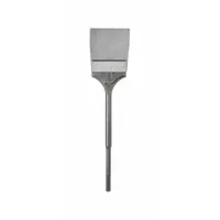 This floor scraper accessory is designed for use with rotary hammer drills to remove tile, thinset, carpet glue, and other floor coverings from concrete or masonry surfaces. It features a 6-inch head width for efficient coverage and a 25-inch overall length. The shank diameter is 45/64 inch
