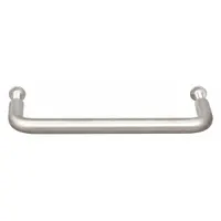 Fixed, non-recessed pull handle made from stainless steel with a satin silver finish. Features threaded holes for #8-32 screws and a 0.32 in grip thickness. Suitable for use on cabinets, enclosures, and machinery doors in industrial settings