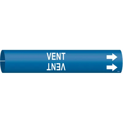 BRADY Pipe Marker: Vent, Blue, White, Fits 1 1/2 to 2 3/8 in Pipe O.D., 1 Pipe Markers - Vent Snap-On Pipe Markers