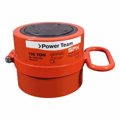Single-acting hydraulic ram with 100 ton nominal capacity and 2 in nominal stroke. Suitable for lifting, pressing, and positioning heavy loads in industrial maintenance, construction, and manufacturing applications.