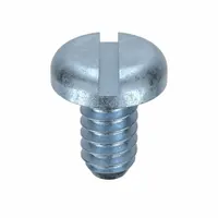 Machine screw with pre-assembled external tooth lock washer, #6-32 thread, 1/4 in length. Steel construction with zinc-plated finish, pan head, and slotted drive. Supplied in a 100-piece pack. Used in general industrial assemblies where resistance to loosening from vibration is required