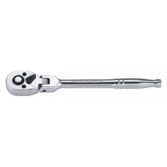 This reversible flex-head ratchet features a chrome finish and a 5° minimum arc swing. With an overall length of 7 1/4 inches, it is suited for tightening and loosening fasteners in confined spaces where a standard ratchet cannot fit.