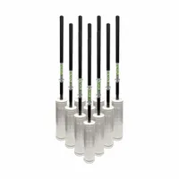This long-handle stretch wrap dispenser accommodates rolls from 12 in to 18 in width, with a dispenser weight of 2 lb. Sold in a 10-pack for high-volume packaging operations, it is used to apply stretch film around pallet loads for secure shipping and storage