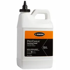 This 3 lb semi-permanent marking chalk in black is formulated for layout lines on construction, industrial, and surveying surfaces. It features a handle and tapered refill tip with cap for use with chalk line reels and refillable dispensers. The black formula resists smudging and weather, suitable for outdoor job sites, concrete, metal, and asphalt marking.