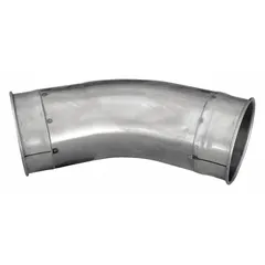 This 60° elbow redirects airflow in duct systems. It is used in industrial ventilation, dust collection, and exhaust applications requiring a 4-inch duct diameter. Constructed of stainless steel with a 4-inch outlet and 7 1/4-inch overall length.