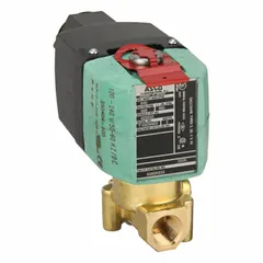 This 2-way, 2-position normally closed solenoid valve is designed for high-flow applications. It features a 1/4 in pipe size and operates on 100 to 240V AC/DC power. The coil enclosure is supplied without a junction box. Typical uses include on/off flow control of water, air, and light oils in industrial fluid systems.