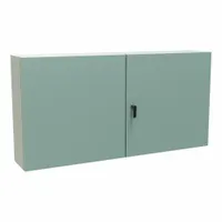 This steel enclosure measures 30 x 60 x 10 inches and is rated NEMA 12/3R for protection against dust, falling dirt, and light moisture. It features a solid hinged cover secured by latches and does not include knockouts. Suitable for housing electrical controls, terminals, and instruments in industrial environments