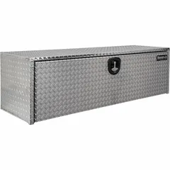 This single drop-down door box from BUYERS PRODUCTS is designed for underbody truck storage. It features a silver finish, a keyed lock for security, and an 18-inch overall depth. Suitable for organizing tools and equipment in service and fleet vehicles.