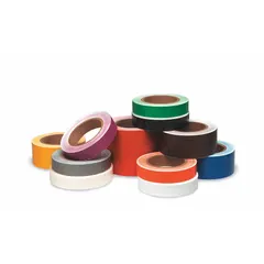 Orange vinyl banding tape for pipe identification. Non-reflective, 4 inches wide and 90 feet long per roll. Used to wrap around pipes for color-coding contents or hazards in industrial facilities.