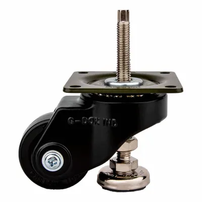 FOOT MASTER Plate Caster: Nylon Tread, 50 mm Wheel Dia, 73 mm Mounting Ht - High-Adjustability Extended-Stem Leveling Plate Casters