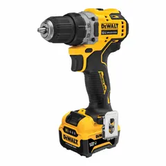 Compact 12V cordless pistol-grip drill with brushless motor and 3/8 in chuck. Includes 5.0Ah battery. Suitable for light-duty drilling and fastening in confined spaces, such as electrical, HVAC, and general maintenance tasks.
