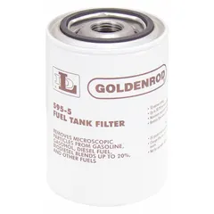 Disposable canister-style fuel filter for particulate removal. Features a 10 micron filter rating and a steel/zinc body. Suitable for use in fuel transfer systems, industrial heating, and agricultural equipment to protect downstream components from debris.
