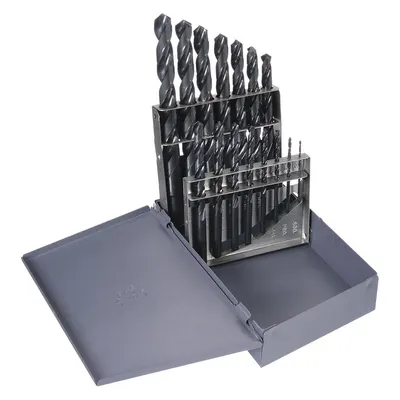 CLE-LINE Reduced Shank Drill Bit Set: 15 Pc, 1/16" to 1/2" by 32nds, 118° Point - Reduced-Shank High-Speed Steel Jobber-Length Drill Bit Sets