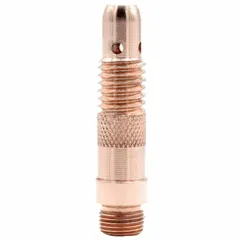 Collet body for plasma cutting torches, designed to hold and align electrodes with a maximum diameter of 0.02 inches. Sold in a pack of 5. Ensures proper electrical contact and gas flow for arc stability in metal fabrication and repair.