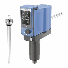 This IKA overhead stirrer is designed for low-torque mixing applications in laboratory settings. It features a digital display and variable speed control, with a maximum torque of 20 N-cm and a maximum viscosity of 10,000 cps. The unit handles volumes up to 20 L and operates on 115V, weighing 11.6 lb.