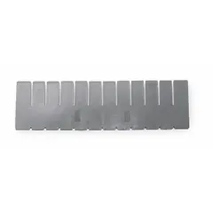 Clear divider for organizing medical cart drawers. Overall depth 9 5/8 in, overall width 1/8 in. Includes one divider. Used to separate supplies, instruments, or medications within drawers.