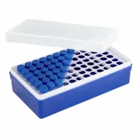 This crushed ice microtube rack holds up to 72 tubes securely in crushed ice during cold-chain sample processing. Made of white polypropylene, it resists corrosion and thermal shock. Dimensions: 3 3/4 in wide, 2 in high, 7 in long